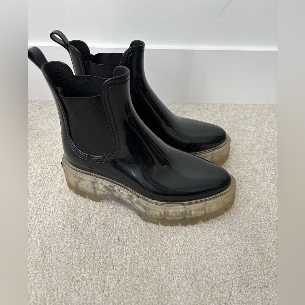 Lemon Jelly Black Chelsea Rain Boots | Translucent Sole | EU 37